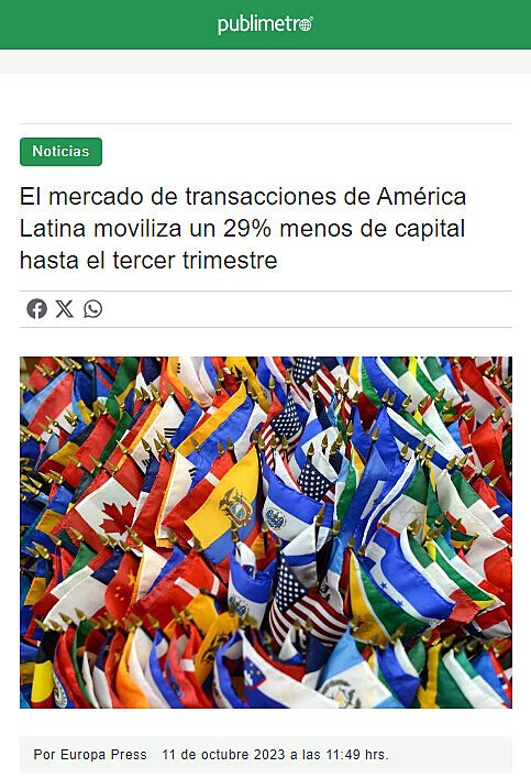 El mercado de transacciones de Amrica Latina moviliza un 29% menos de capital hasta el tercer trimestre